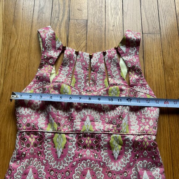 Milly Sz 4 Pink Gold Metallic Brocade Embroidered Sleeveless Cutout Sheath Dress - Picture 9 of 15